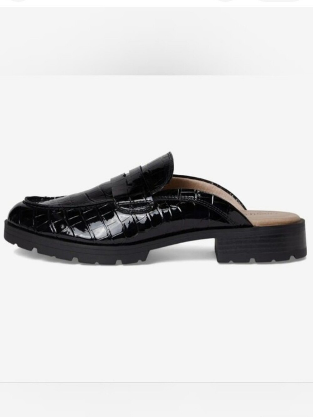 Womans LifeStride London Black Croc-Embossed Mule Slide Loafers